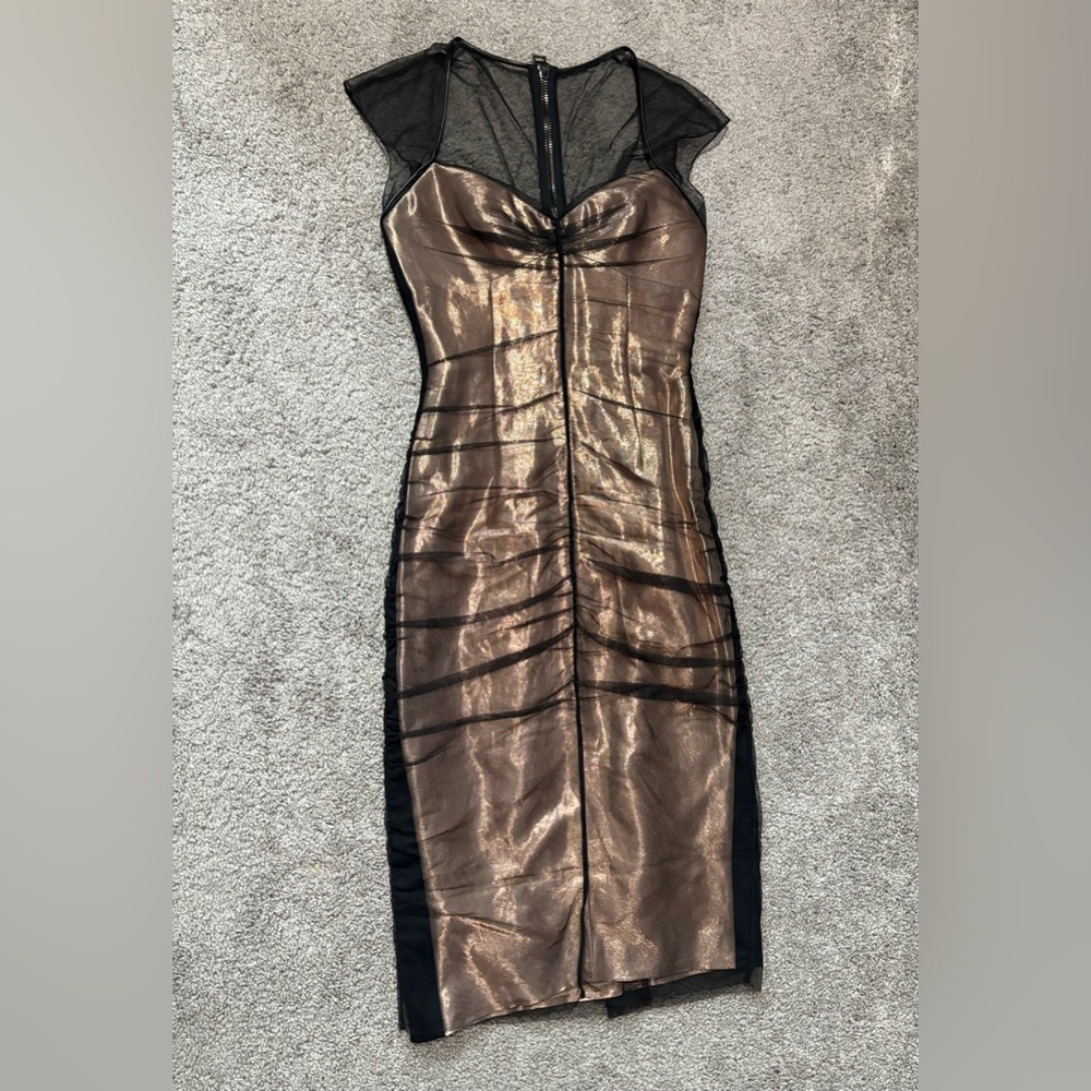 Tom Ford NEW Sheer Black Beige Lining Sheath Dress Sz 40 Bronze $5,490.00 Italy